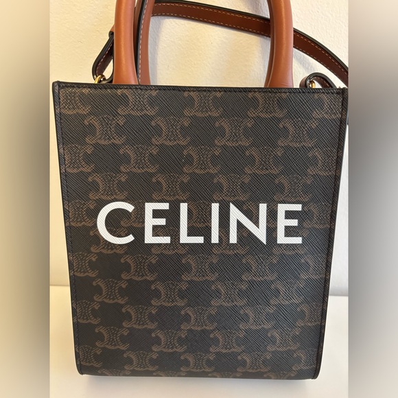 Celine Vertical Cabas Triomphe Tan Shoulder Bag Top Handle Crossbody Bag - Picture 1 of 8